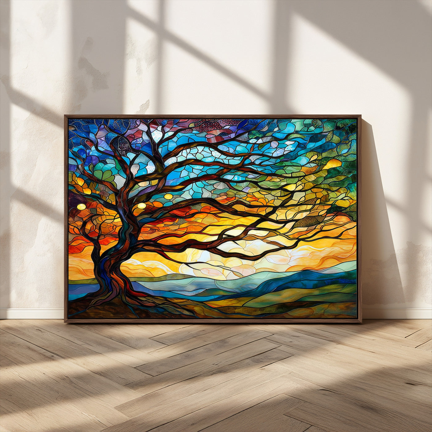 64765-MGV-CV-36X24-Mosaic Tree Wall Art | Ready to Hang Stained Glass Style Canvas Print | Farmhouse Wall Decor, Cabin