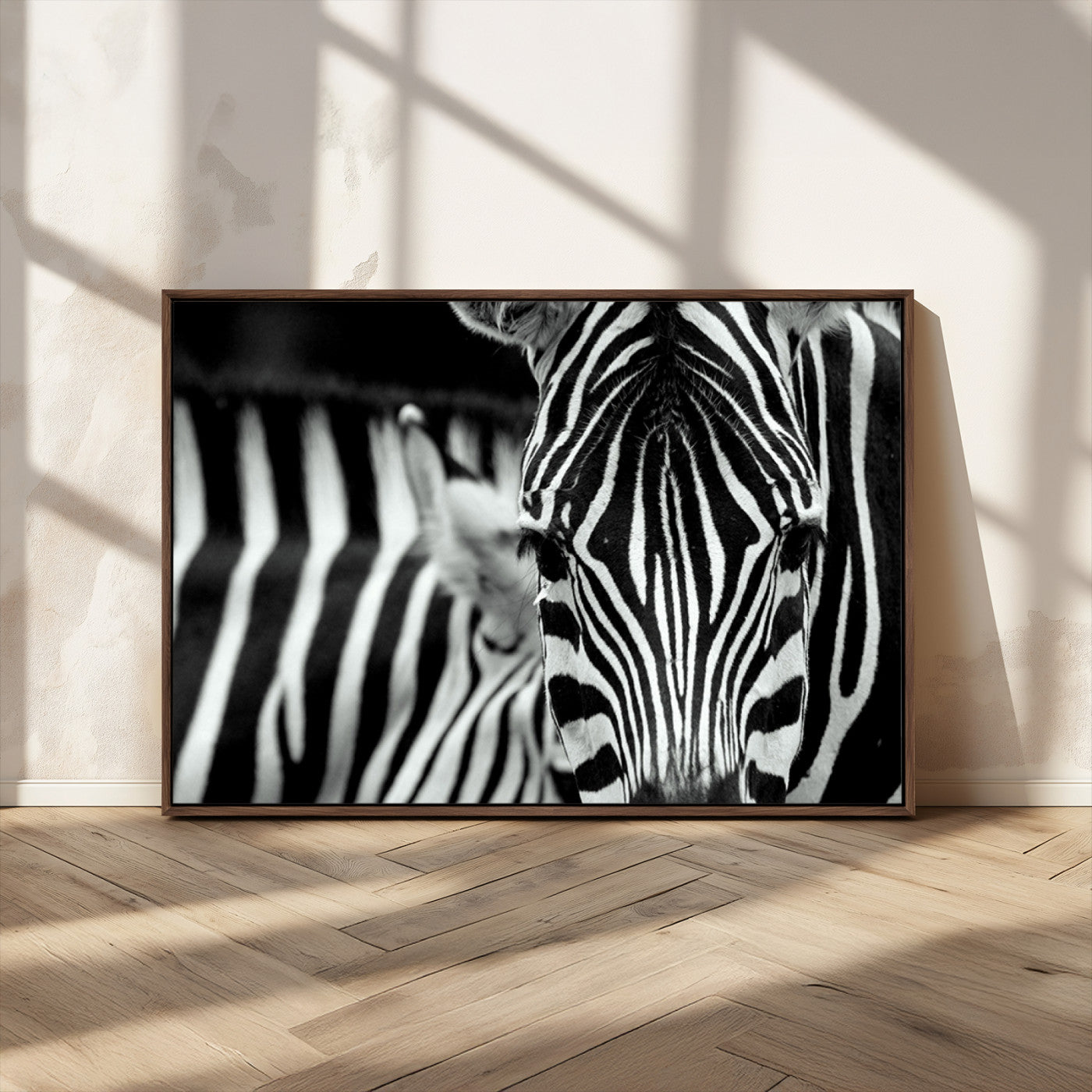 MGV-FC-36X24 - Zebra Wall Art – Close Up Black and White Animal Print, Bold Safari Decor for Living Room, Office, or Bedroom