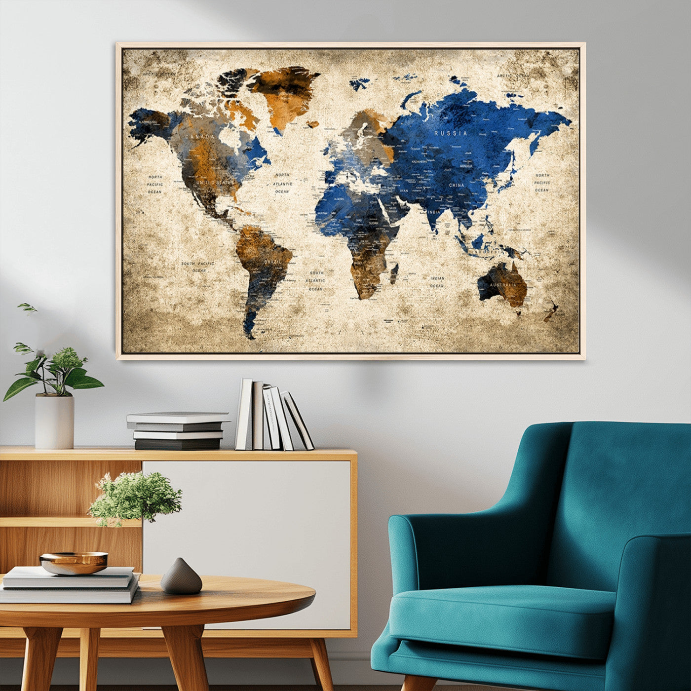 82930-MGV-CV-36X24-Push Pin World Map Canvas Print – Framed Travel Map Wall Art for Couples, Unique Gift Anniversary or Home Decor