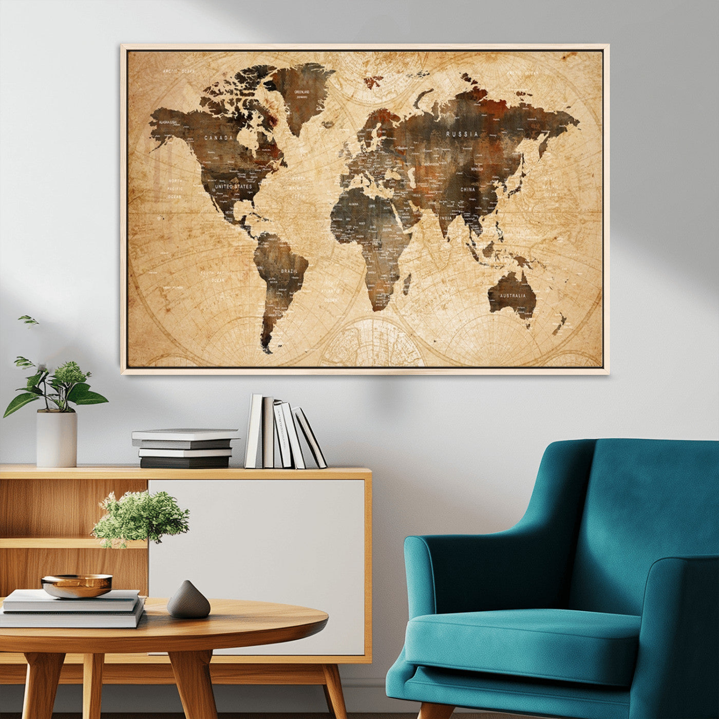13813-MGV-CV-36X24-Push Pin World Map Canvas Print – Framed Travel Tracker Wall Art for Couples, Perfect Anniversary Gift and Home Decor