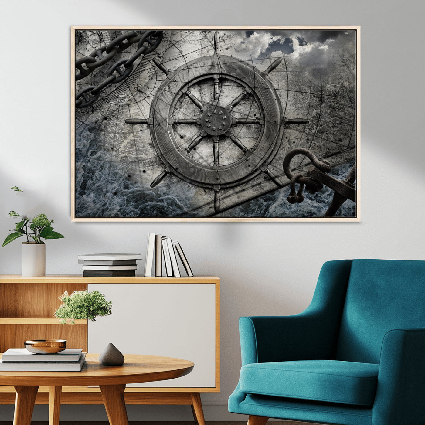 -Ship Steering Wheel Vintage Wall Art Canvas Print
