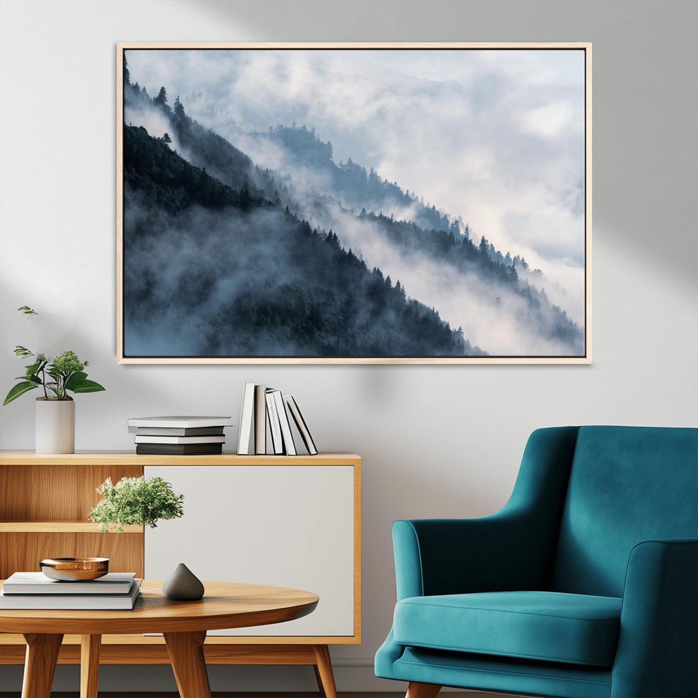 85737-MGV-CV-36X24-Foggy Forest Wall Art Canvas Print – Misty Mountain Landscape Decor – Ready to Hang Nature-Inspired