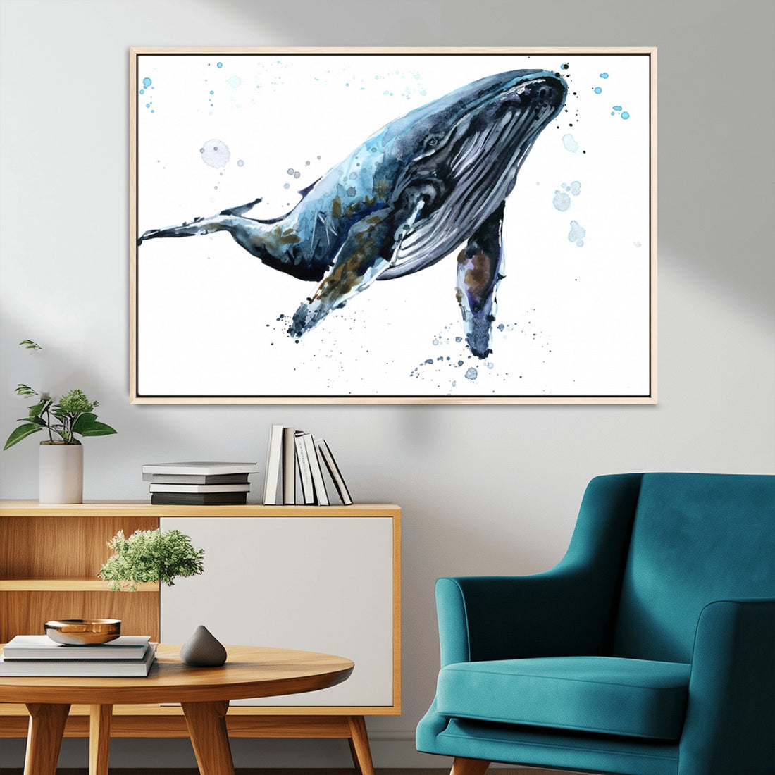 Watercolor Whale Wall Art Canvas Print
