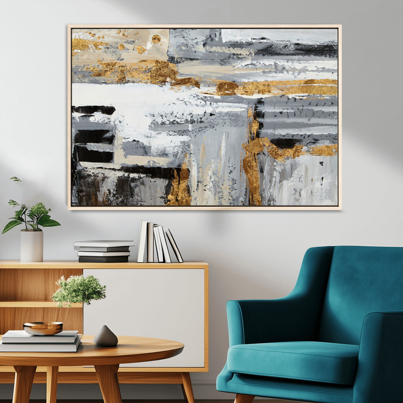 43177-MGV-CV-36X24-Abstract Painting Canvas Wall Art Print Paint Drip Art Brush Strokes Gray Artwork