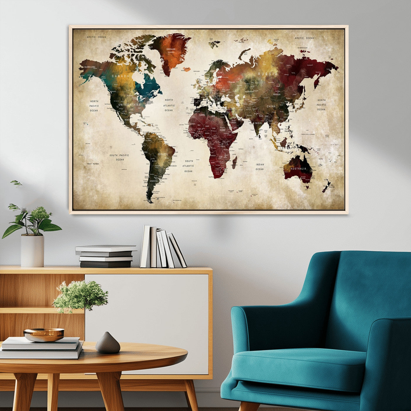 63870-MGV-CV-36X24-World Map Wall Art Canvas Print, Framed Push Pin Map Art Picture Print, Abstract Traveller Map Perfect Modern Decor Artwork for Living Room or Office Decor