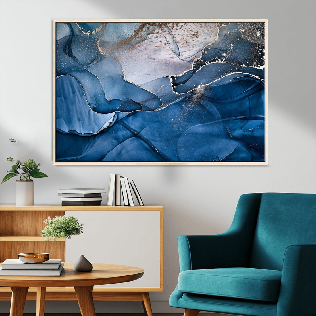 Navy Blue Canvas Art Abstract Print | Elegant Triptych Modern Art