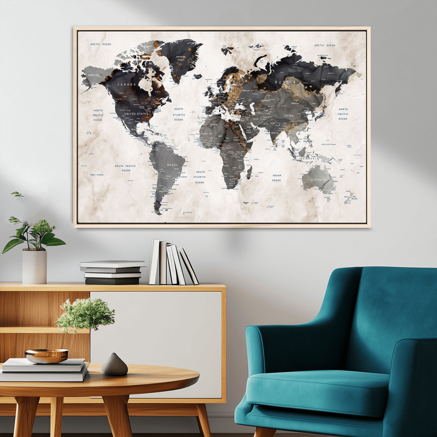 48937-MGV-CV-36X24-Push Pin World Map Canvas Print – Framed Travel Tracker Wall Art for Couples, Romantic Anniversary Gift and Home Decor