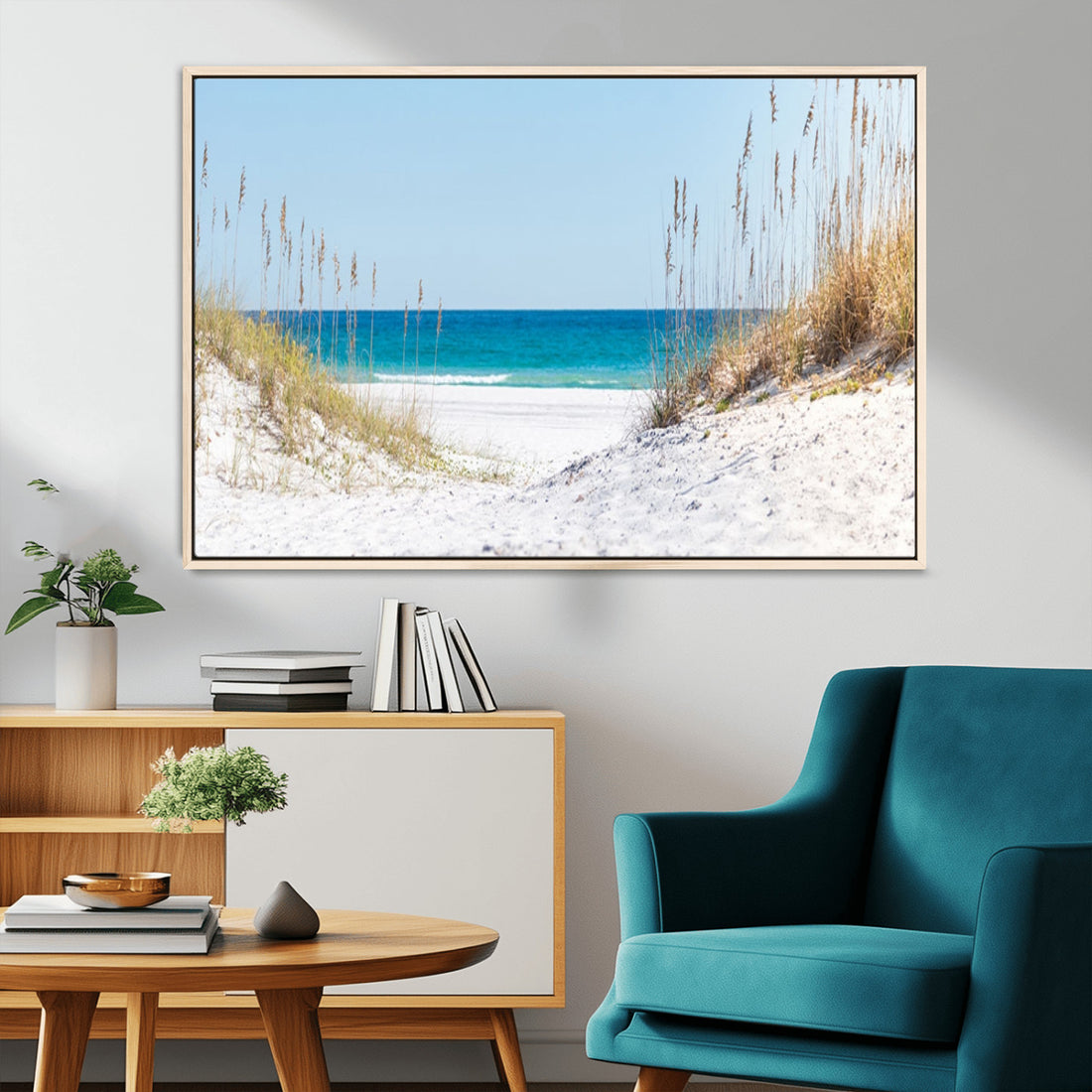 Serene Coastal Dune Path with Ocean View, 3-Panel Beach Canvas Wall Art