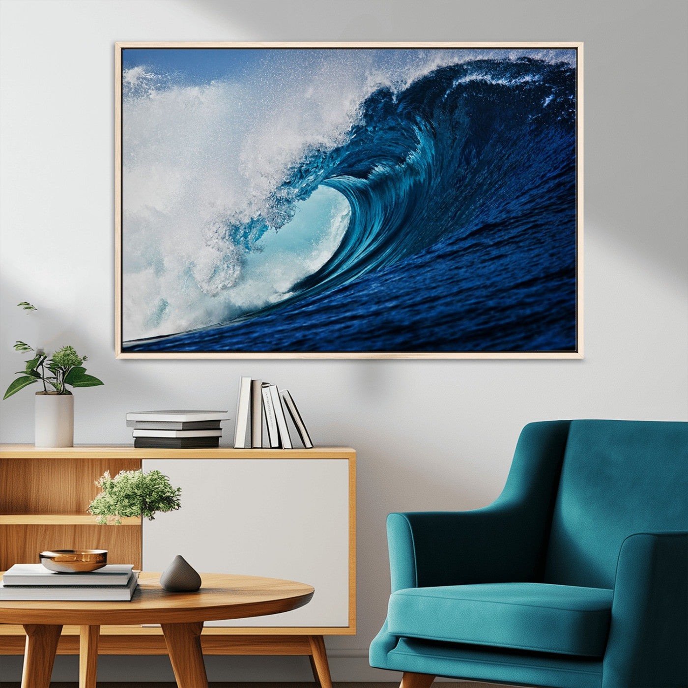 -Ocean Wave at Sunset Canvas Art, Large Wall Print of Vibrant Water Waves, Coastal Art for Living