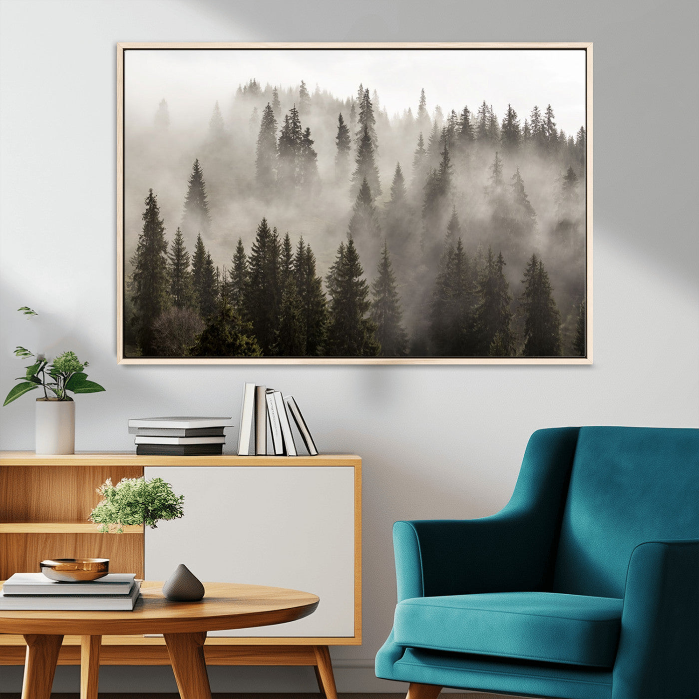 62862-MGV-CV-36X24-Foggy Mountain Wall Art | 3-Panel Foggy Forest and Mountain Landscape | Large Giclee Print for