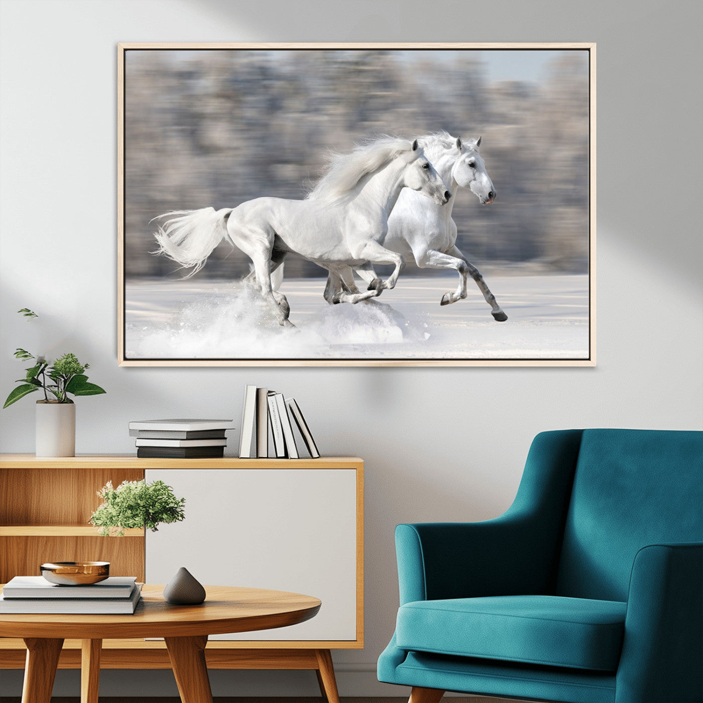 -The White Horses Wall Art, Framed White Horses Wall Art Canvas Print
