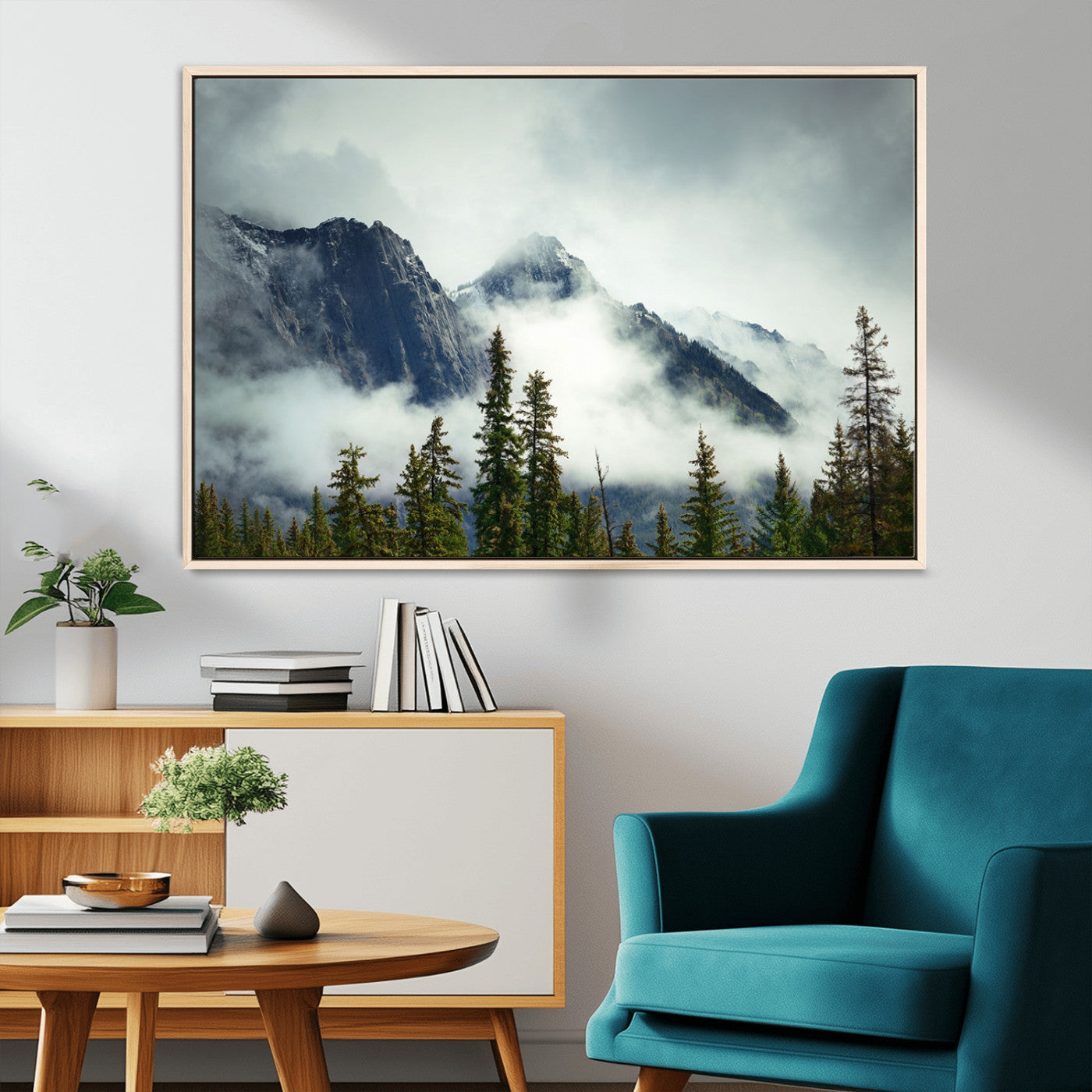 93219-MGV-CV-36X24-Mountain Mist Canvas Wall Art Print | 3-Panel Foggy Forest and Mountain Landscape | Large Giclee