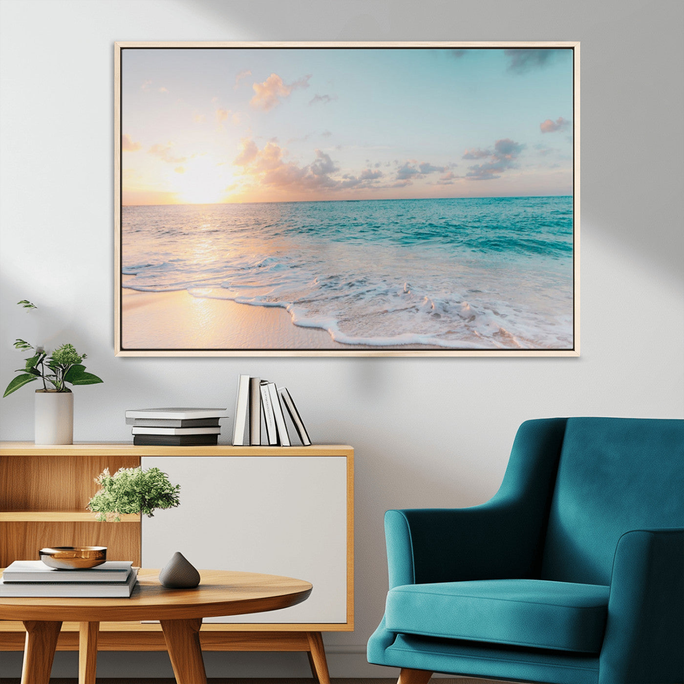 49620-MGV-CV-36X24-Tranquil Ocean Beach Sunset Canvas Wall Art | 3-Panel Coastal Decor