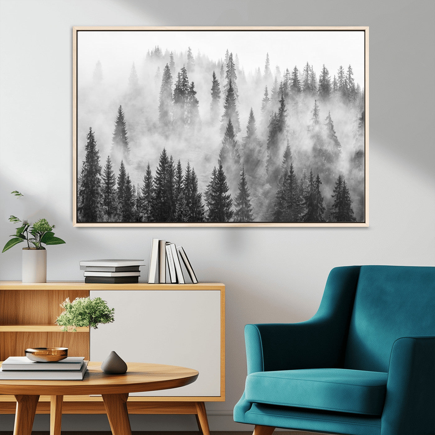 -Forest Wall Art Print | Foggy Pine Forest Canvas Wall Art - Black and White Nature Decor for Living Room, Office