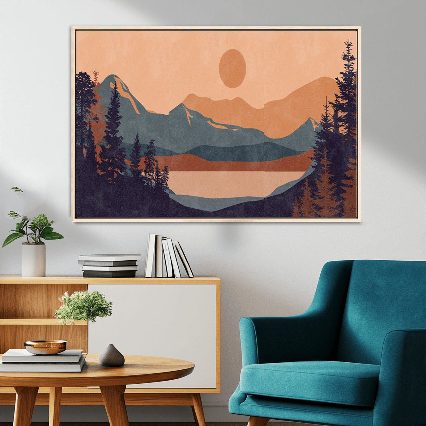 62795-MGV-CV-36X24-Modern Boho Sunset Canvas Print, Mountain Landscape Triptych – Giclée Canvas Art Print for Living