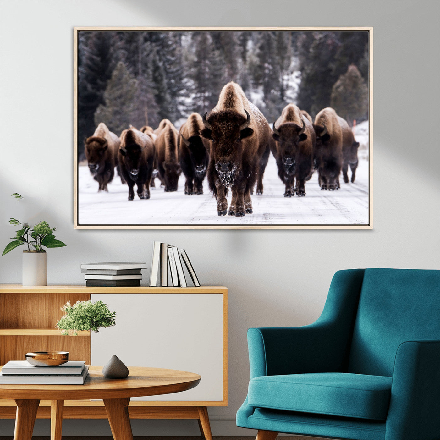 66871-MGV-CV-36X24-Bison Wall Art Canvas Print- Bison Herd Canvas Wall Art – Majestic Wildlife Photography – Framed and