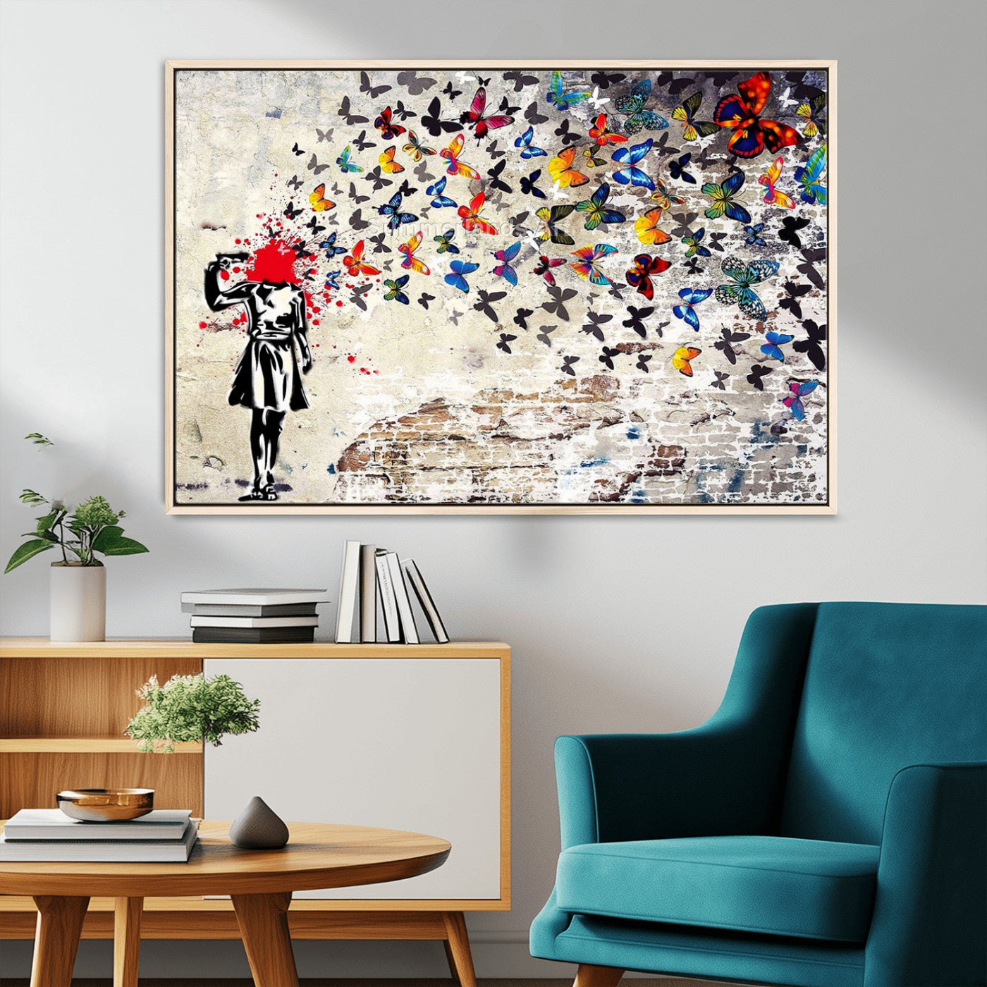 88654-MGV-CV-36X24-Banksy Art Butterfly Girl Explosion Canvas Art – Vibrant Urban Graffiti for Modern Interiors - Ready