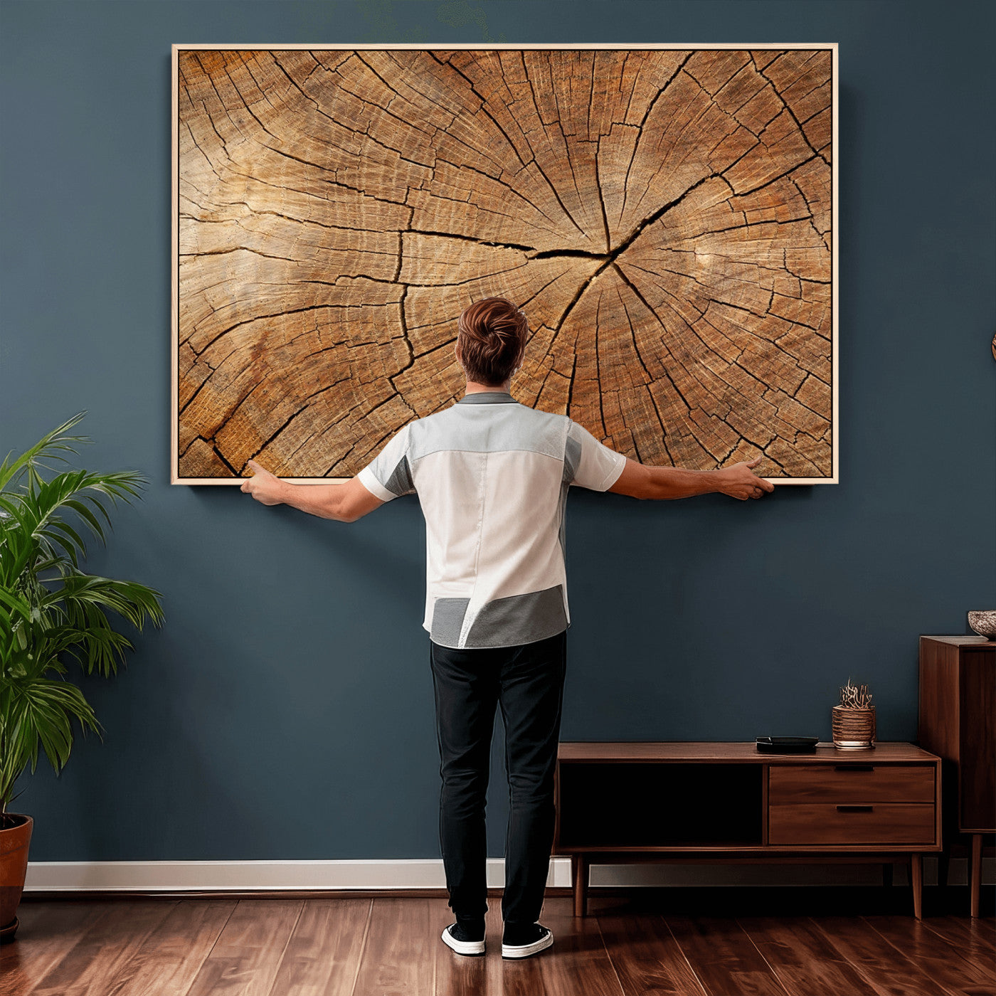 61710-MGV-CV-36X24 - Tree Ring Canvas Art, Rustic Wood Grain Wall Art, Tree Slice Decor for Modern Homes, Giclee