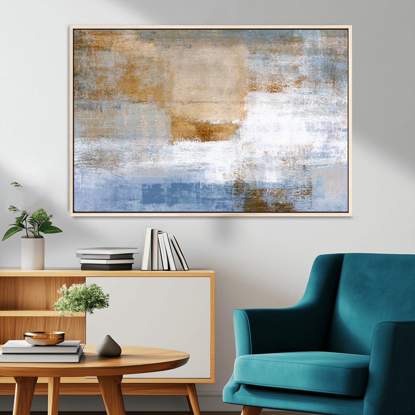 72354-MGV-CV-36X24-Blue Multi Panel Abstract Wall Art Canvas, Abstract Blue and Gold Canvas Print