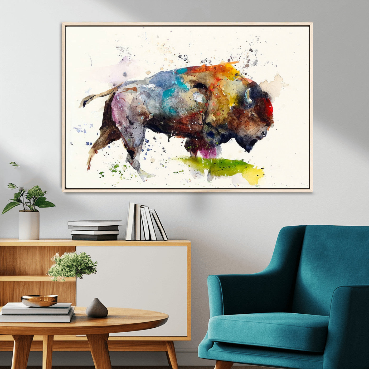 44504-MGV-CV-36X24-Abstract Buffalo Wall Art, Western Watercolor Bison Canvas Print, Rustic Buffalo Art for Cowboy and