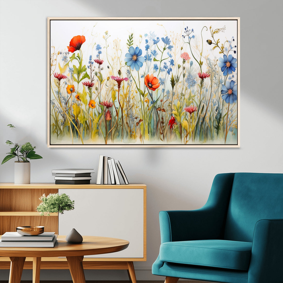 Colorful Wildflower Canvas Wall Art | Vibrant Floral Botanical Print for Living Room