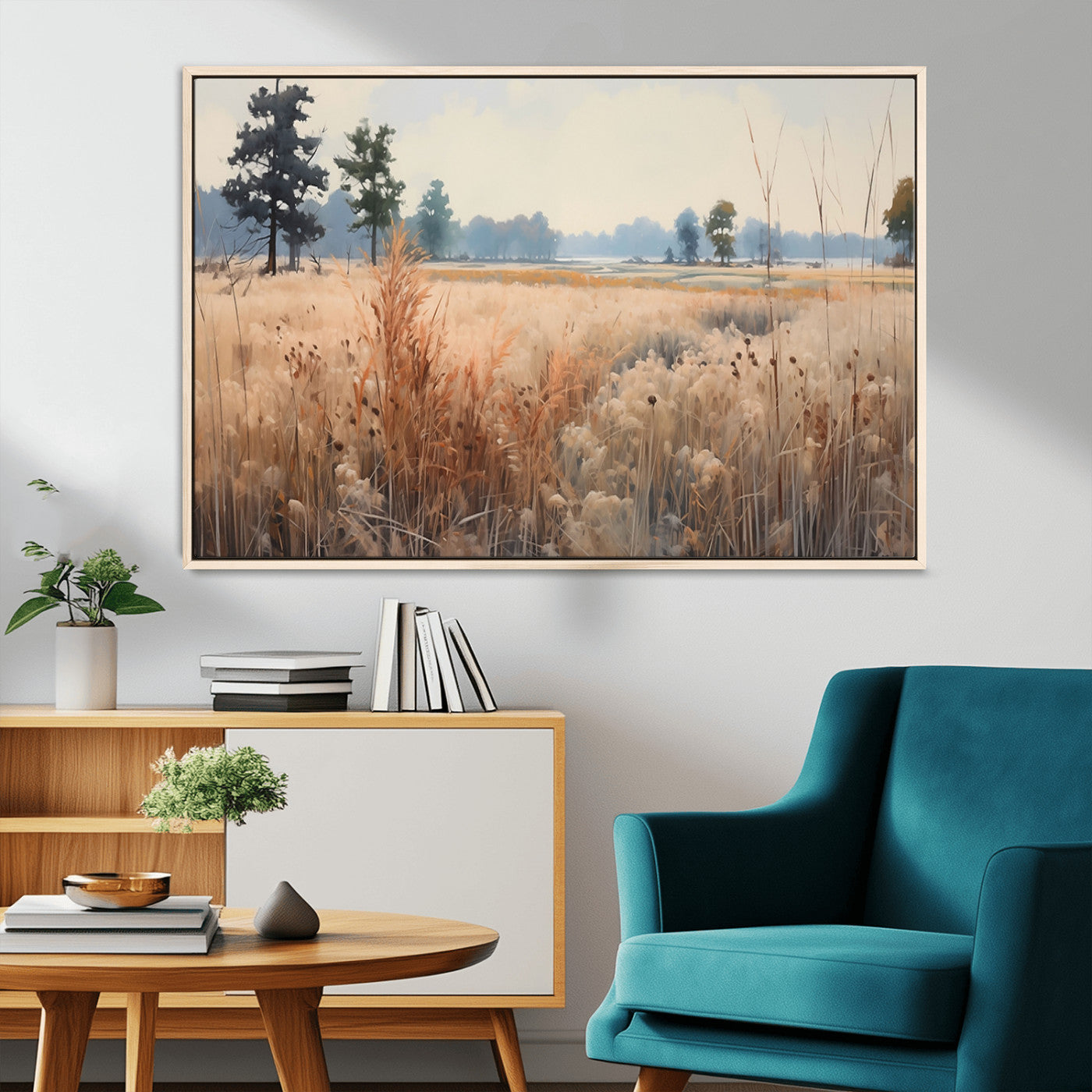 98822-MGV-CV-36X24-Golden Fields Canvas Wall Art Print – Serene Landscape of Nature’s Tranquility in Minimalist Modern