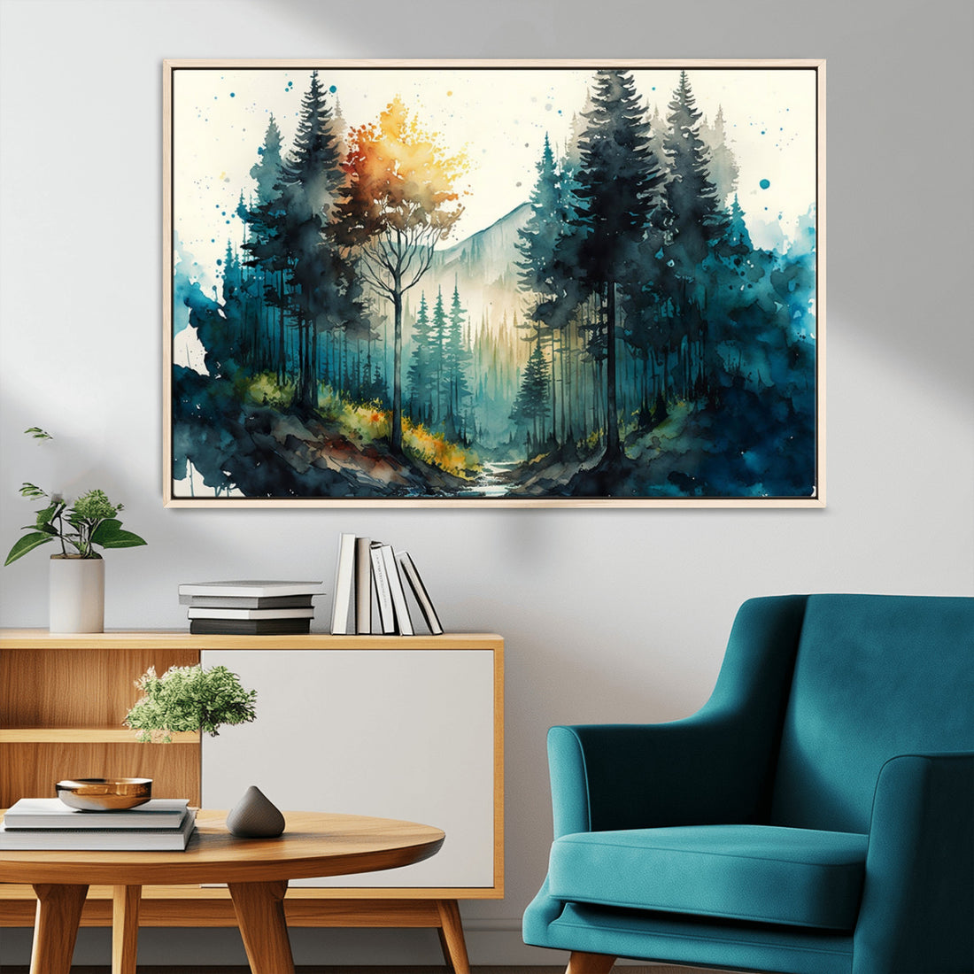 Watercolor Trees Forest Abstract Wall Art Canvas Print, Framed Watercolor Trees Wall Art