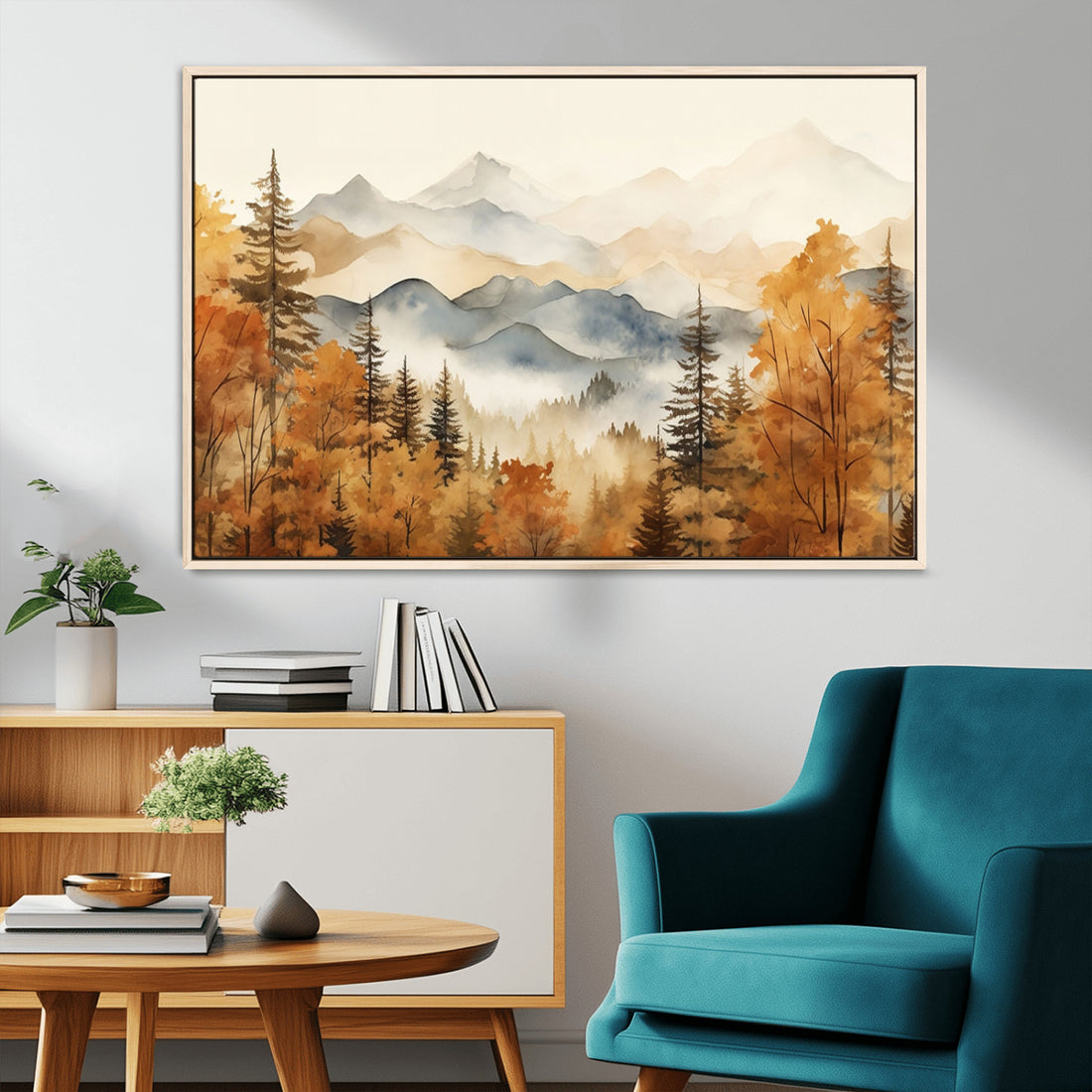 Golden Autumn Forest Wall Art Canvas | Mountain Landscape Canvas Print for Living Room or Bedroom