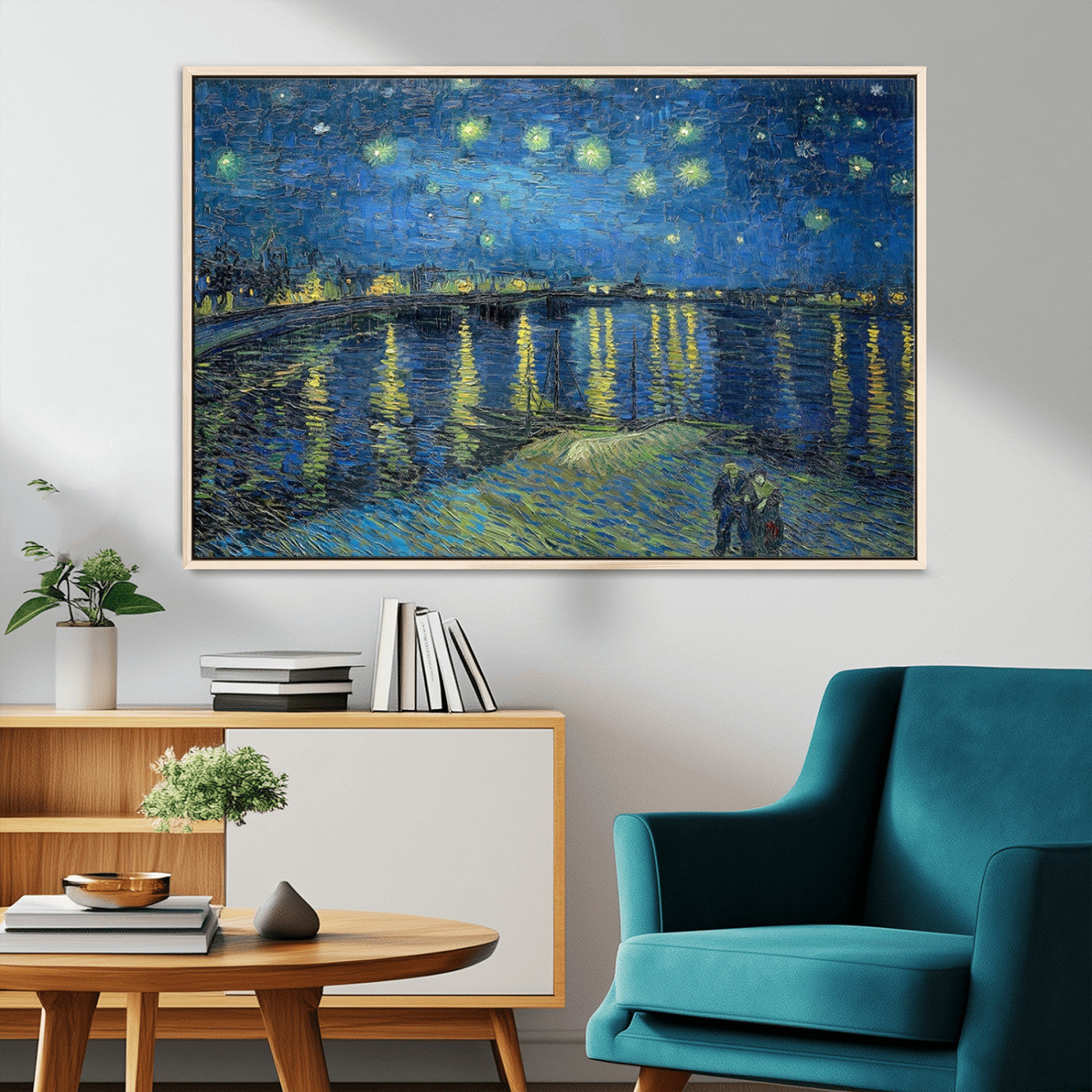 94605-MGV-CV-36X24-Vincent van Gogh Starry Night over the Rhone Abstract Wall Art Canvas, Starry Night Canvas Print