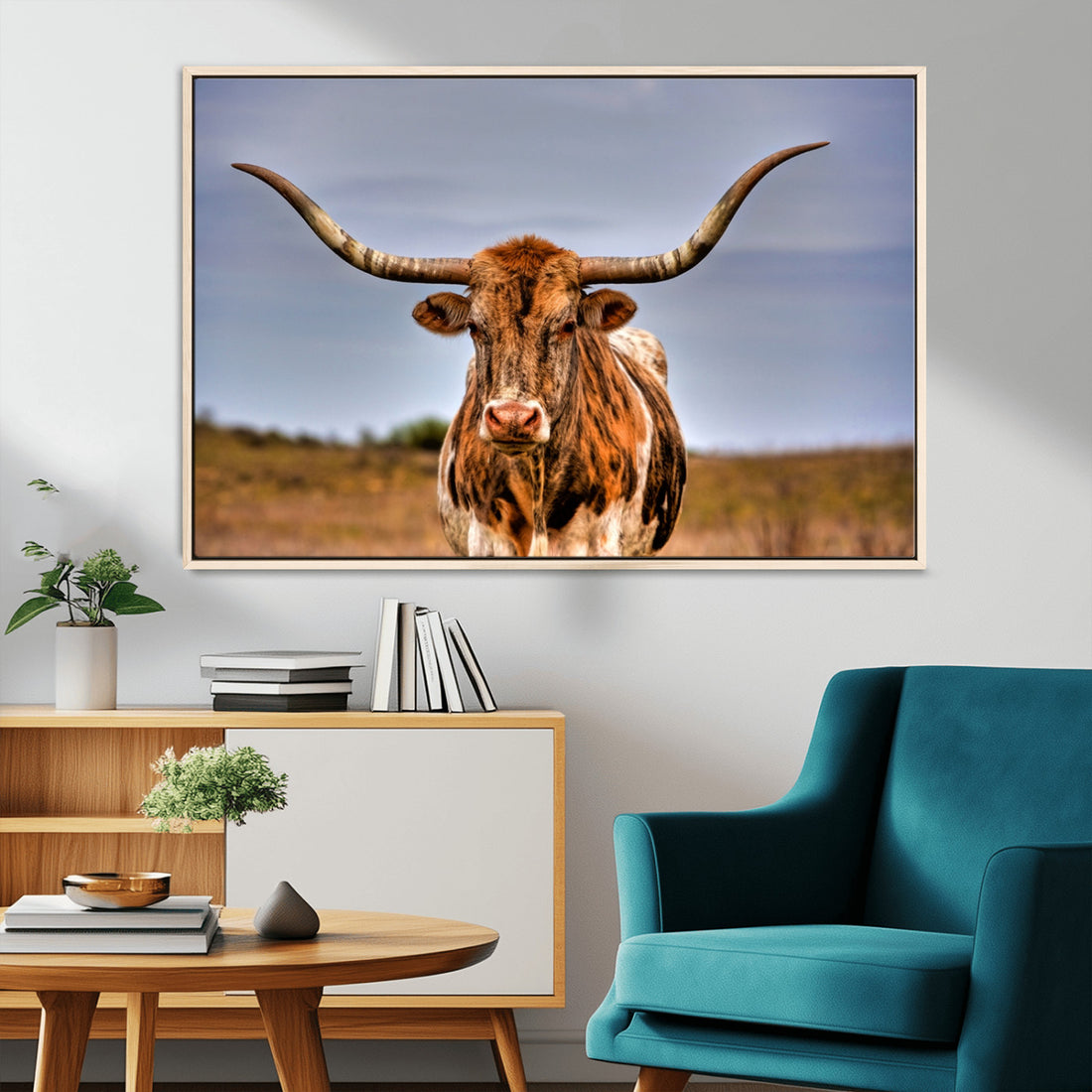 Texas Longhorn Wall Art Print, Framed Longhorn Cow Wall Art