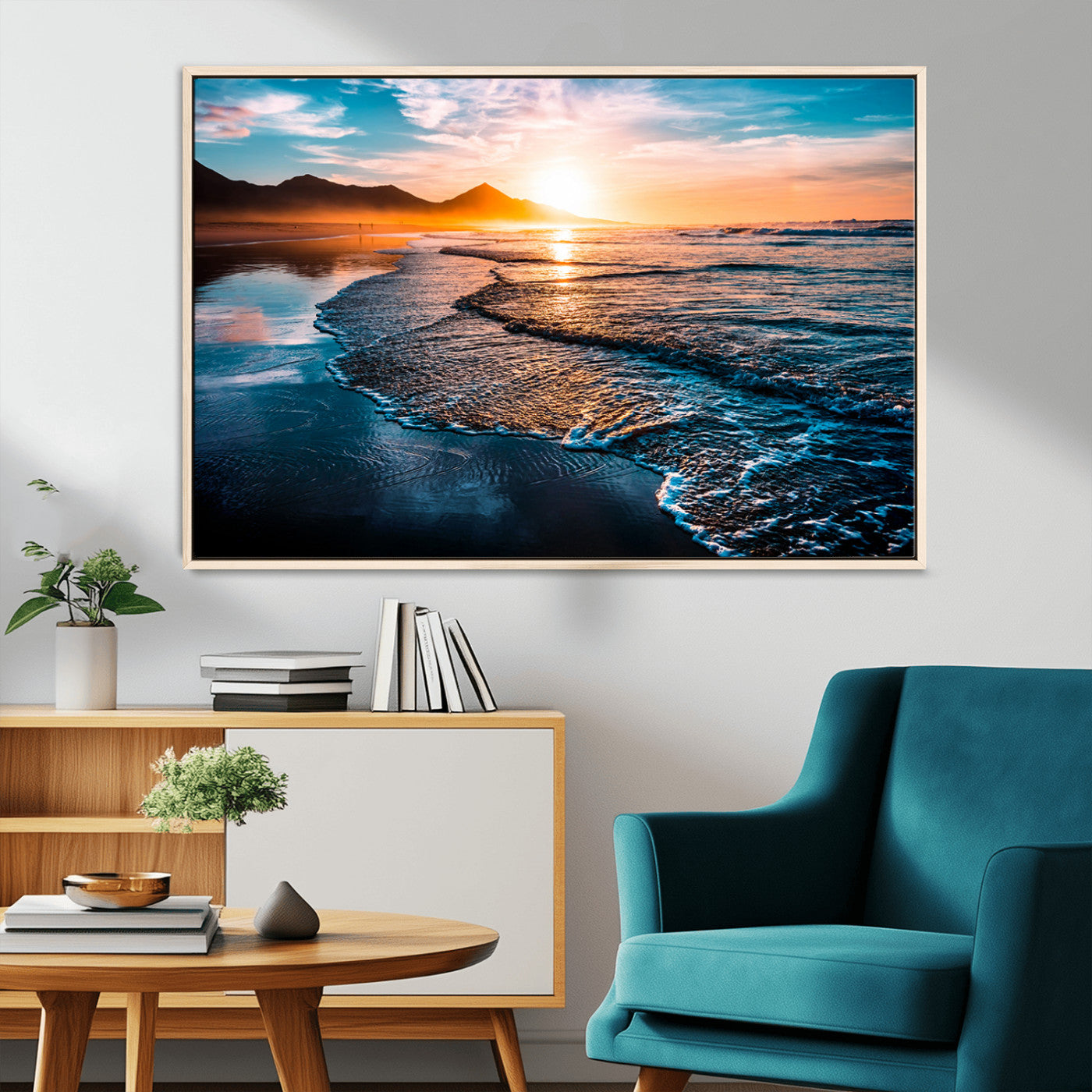 26494-MGV-CV-36X24-Beach Ocean Sunset on the Sea Wall Art Canvas, Beach Ocean Sunset Canvas Print