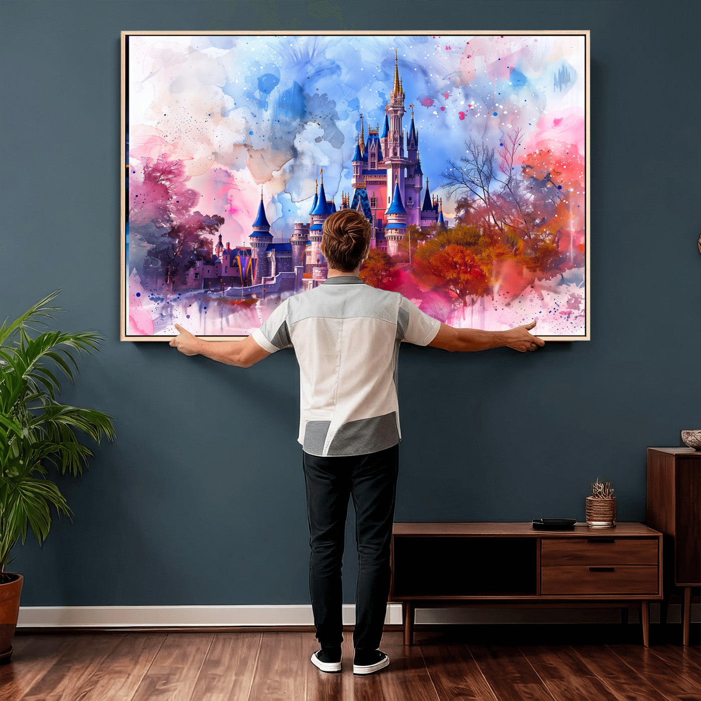 58662-MGV-CV-36X24 - Disney Wall Art: Dreamy Watercolor Cinderella Castle Canvas Print
