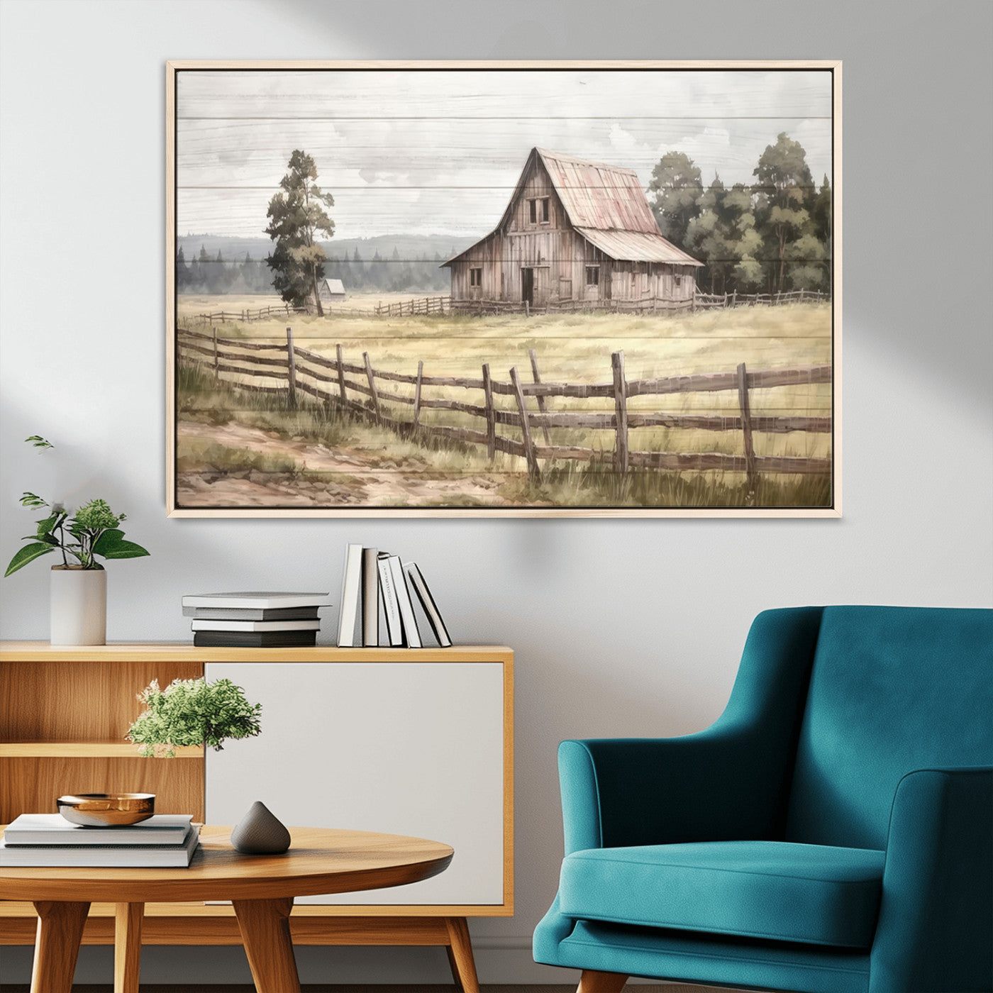 87489-MGV-CV-36X24-Rustic Farmhouse Barn Wall Art | 3-Panel Framed Gallery Wrap Giclee Canvas Print for Living Room,
