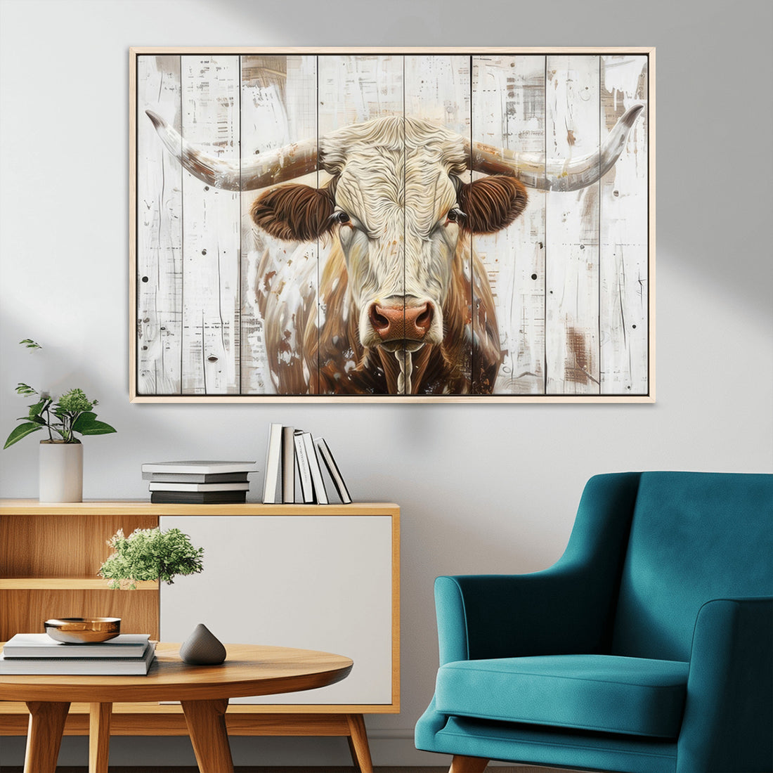 Rustic Longhorn Bull Wall Art Canvas Set