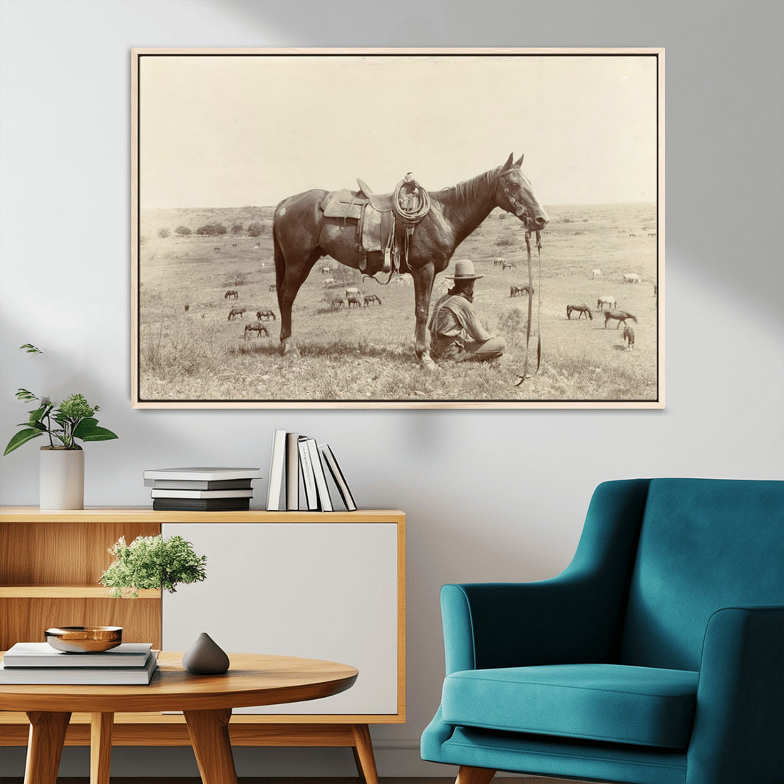 Cowboy Wall Art, Western Horse Canvas Print, Vintage Decor