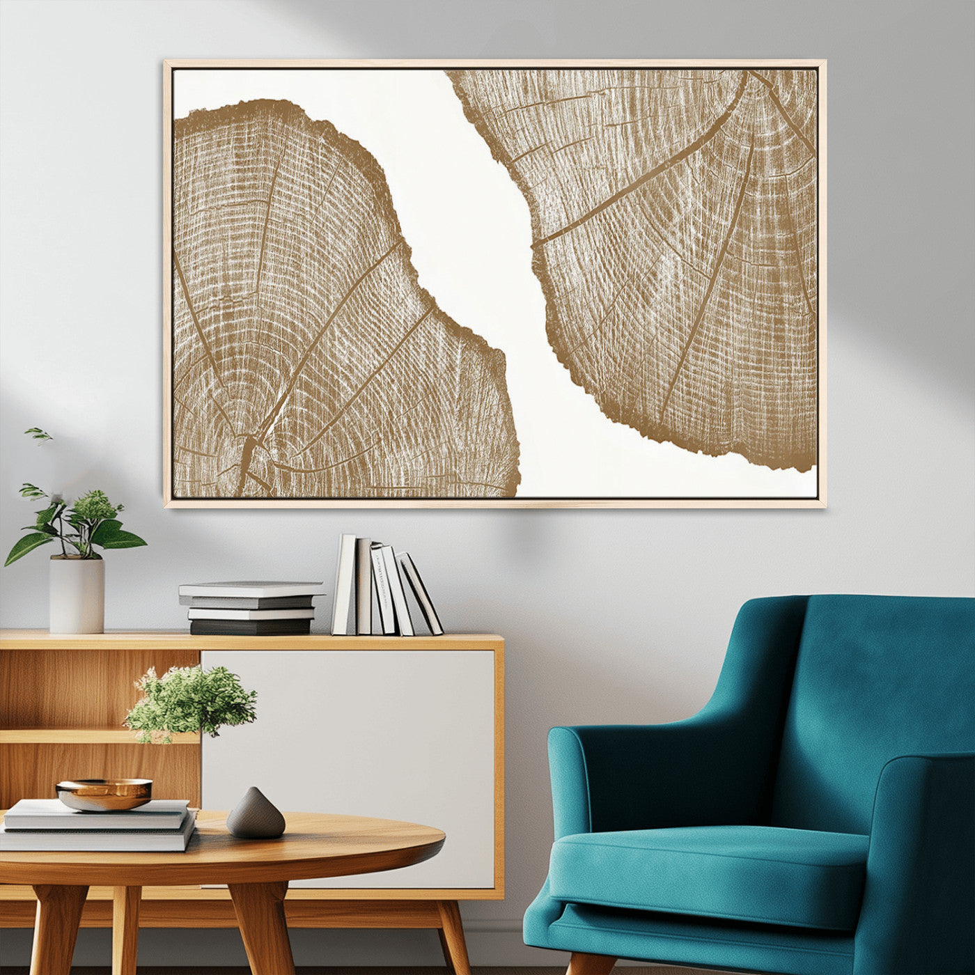 99692-MGV-CV-36X24-Rustic Brown Tree Ring Wall Art Canvas Print – Framed and Ready to Hang – Elegant Nature-Inspired