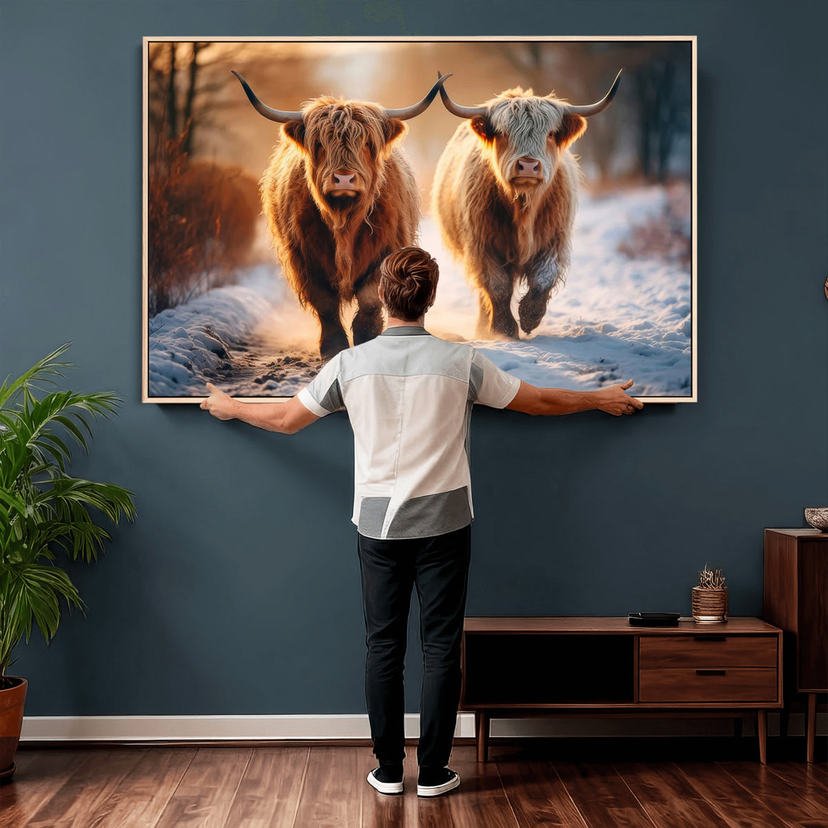 94810-_Poster-30x20 - Scottish Highland Cow Horn Farm Wall Art Canvas Print