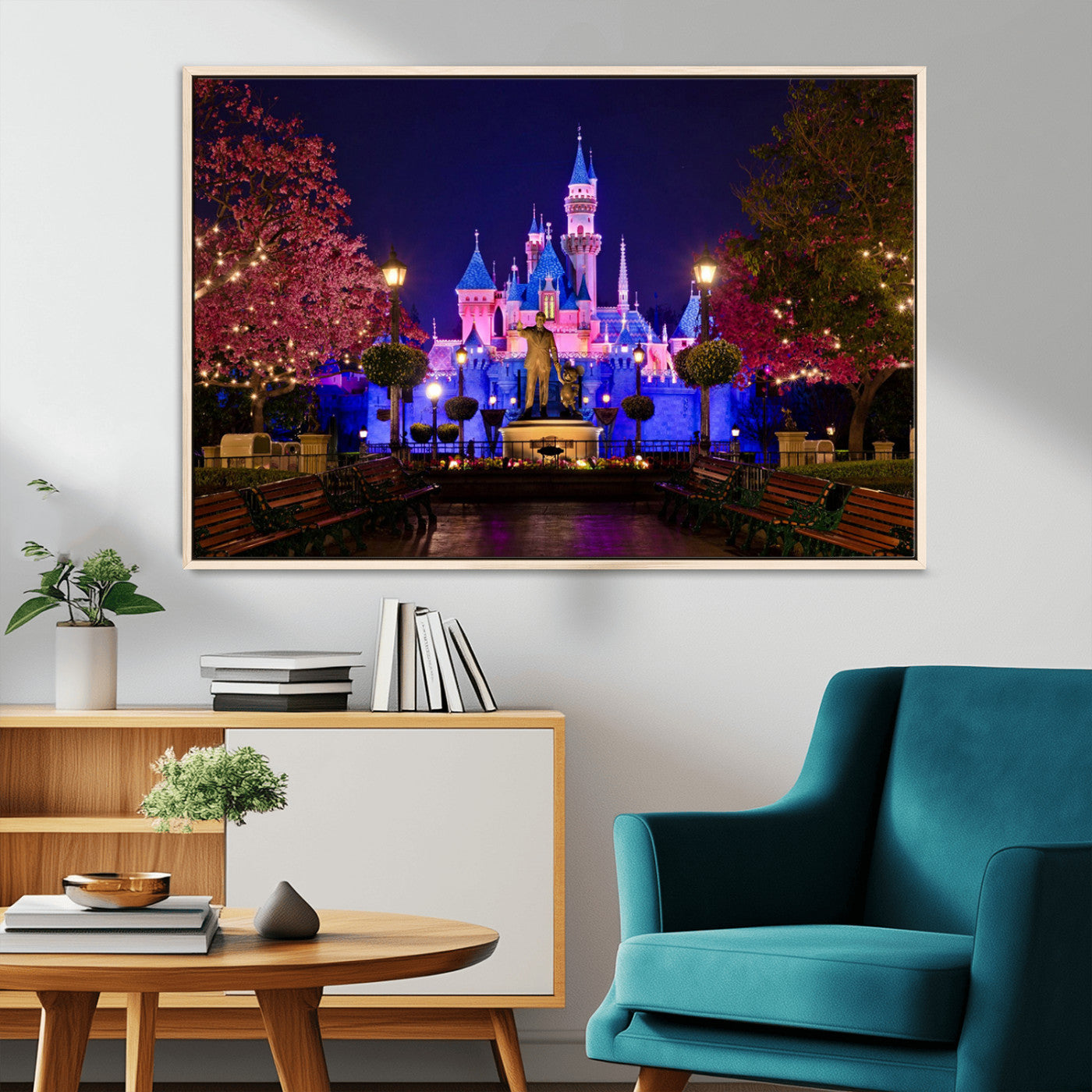 MGV-FC-36X24 - Disney Castle Wall Art Canvas Print, Framed Magic Kingdom Art Picture Print, Disney World Perfect Child Room Decor Artwork