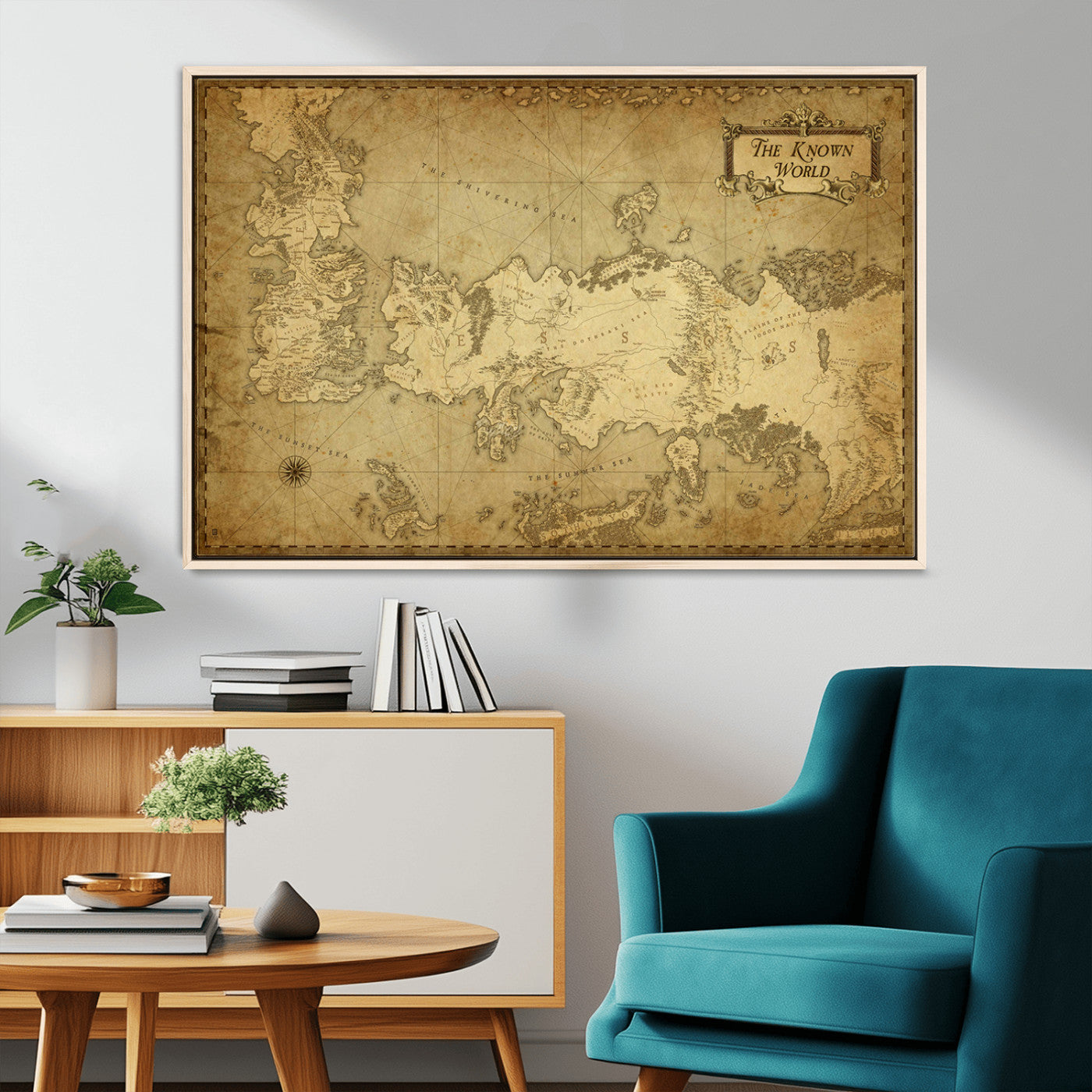 -Vintage Game of Thrones Map Wall Art | Westeros and Essos Antique Style Print | The Known World in