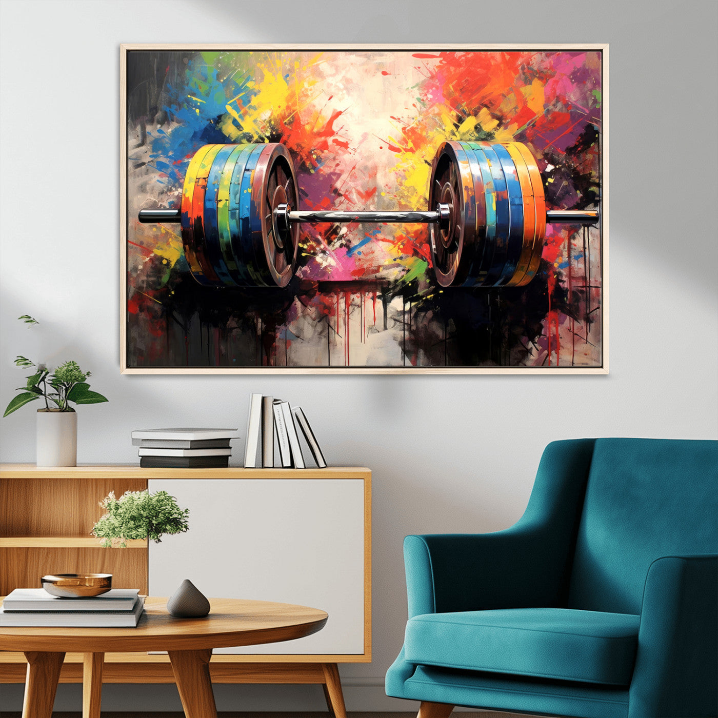 80436-MGV-CV-36X24-Weightlifting Barbell Art Triptych, Bold Abstract Fitness Wall Decor for Gym or Home, Giclee Canvas
