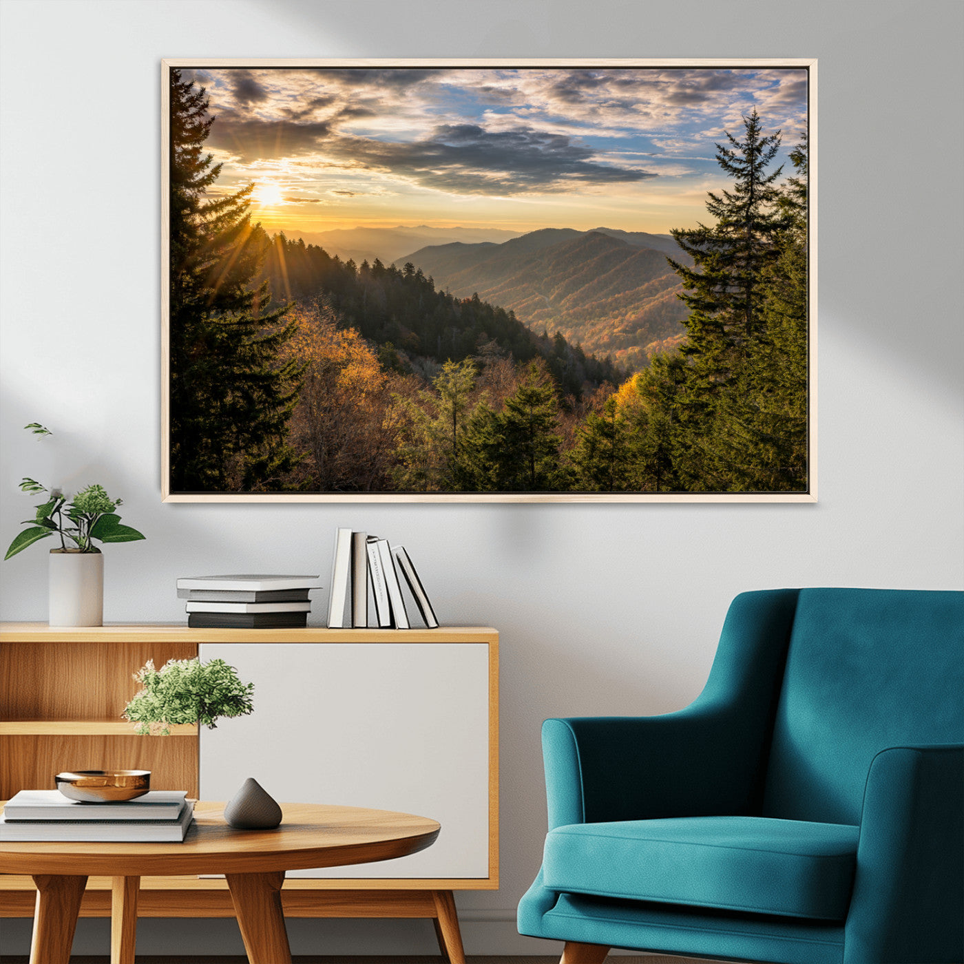 73692479-MGV-CV-36X24-Sunrise Over the Smoky Mountains Canvas Wall Art – Breathtaking Scenic Landscape Photography in a