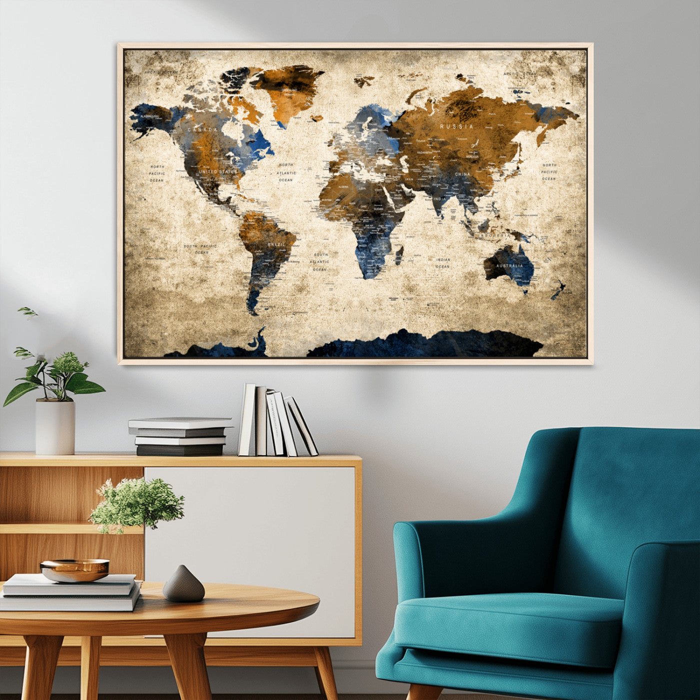 51140-MGV-CV-36X24-World Map Wall Art – Rustic Earth Tone Canvas Print, Antique Travel Map Design for Living Room, Office or Study, Classic Adventure Decor