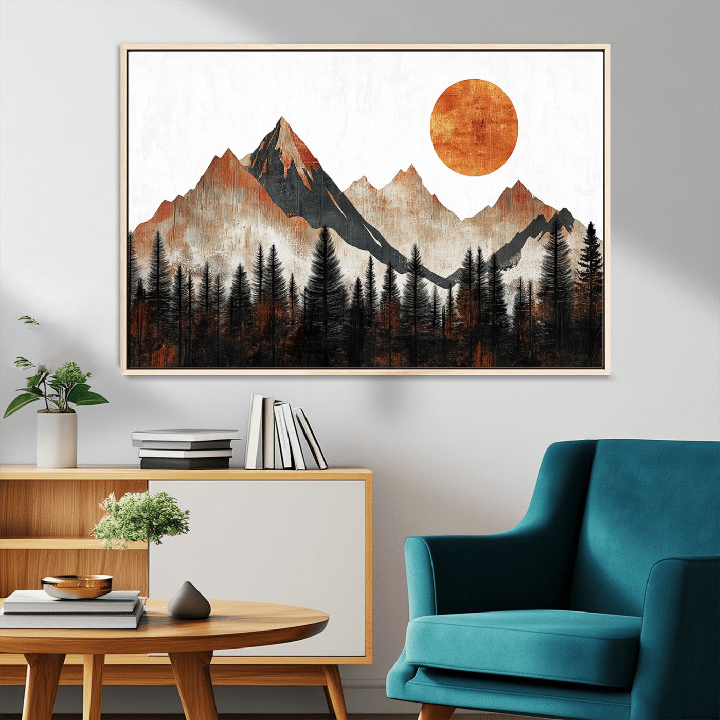 71366-MGV-CV-36X24-Modern Abstract Mountain Canvas Wall Art Print, Abstract Landscape Print, Rustic Sun and Mountains