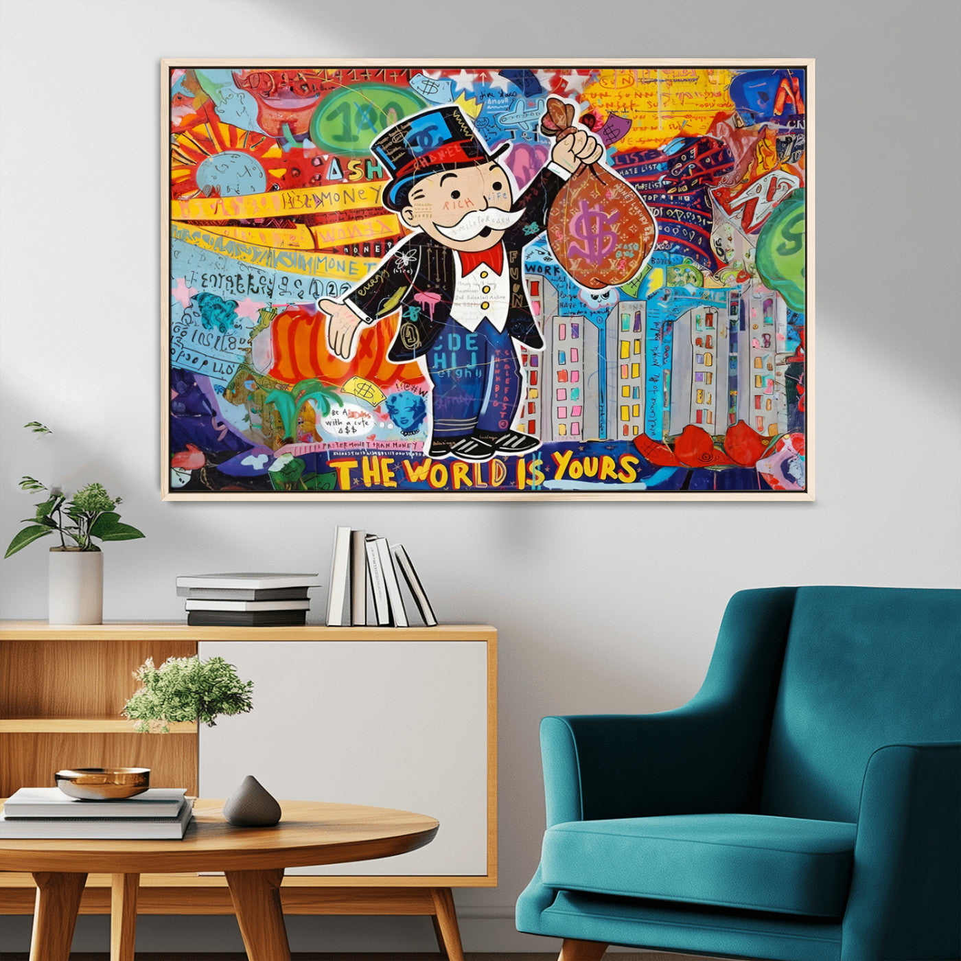 96320-MGV-CV-36X24-Pop Art Monopoly Man Canvas Wall Art Print - Bold and Colorful Street Art-Inspired Decor for Living
