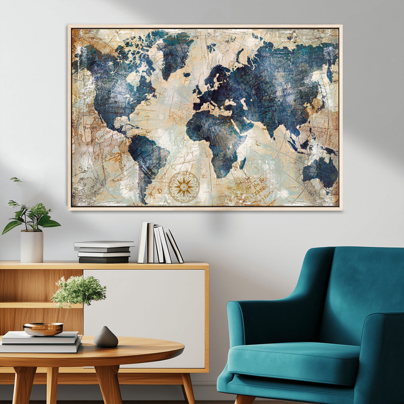 84561-MGV-CV-36X24-Push Pin World Map Canvas Print – Framed Wall Art for Couples, Travel Tracker Map, Anniversary Gift for Home Decor