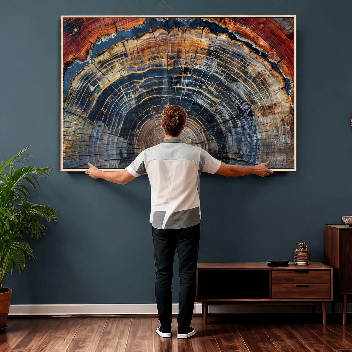 63519-MGV-CV-36X24 - Abstract Tree Ring Wall Art Canvas Print – Colorful Framed Minimalist Nature Tree Rings Home Artwork for Home and Office Decor