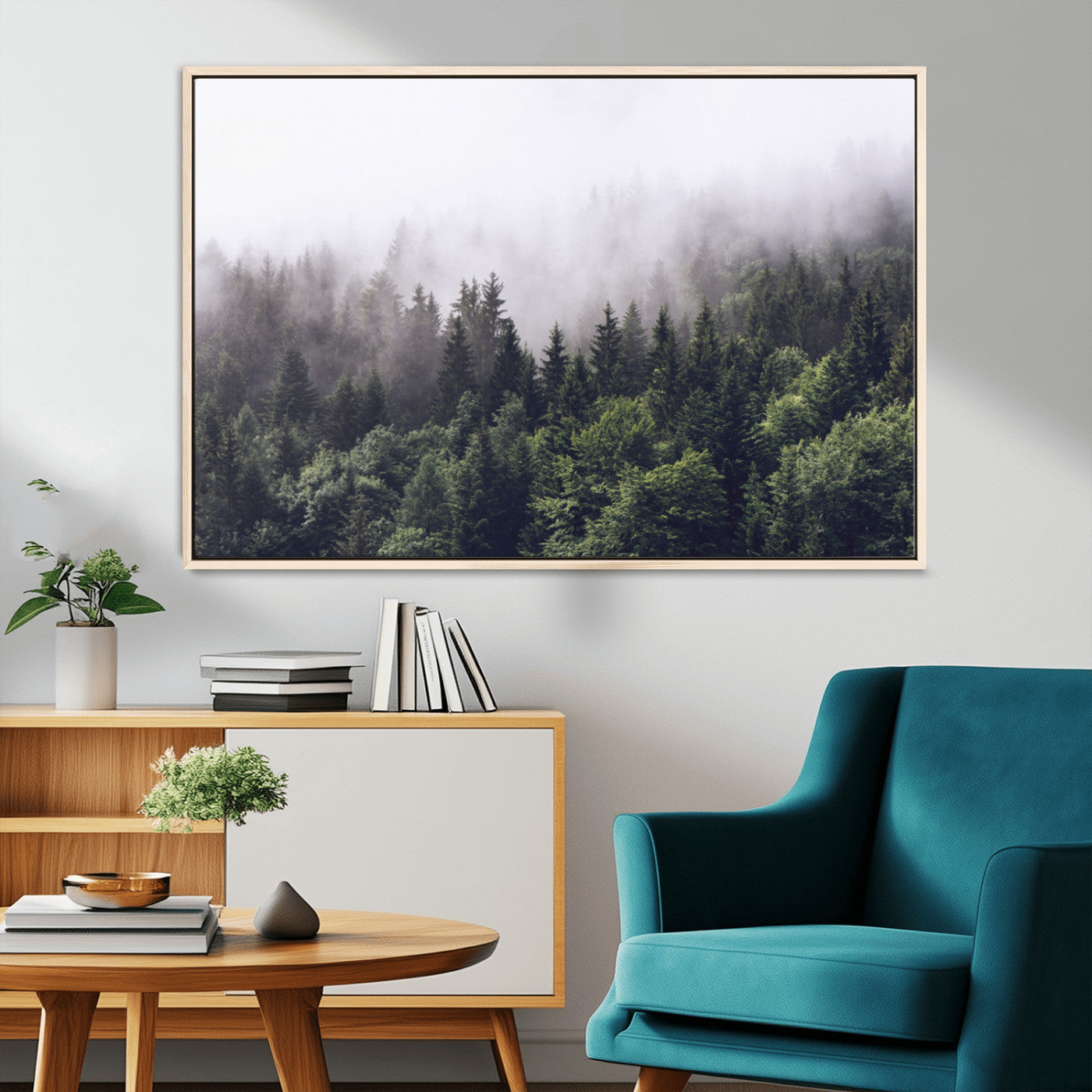 42578900-MGV-CV-36X24-Misty Forest Wall Art | Foggy Forest Canvas Print | Large Nature-Inspired Misty Tree Landscape for