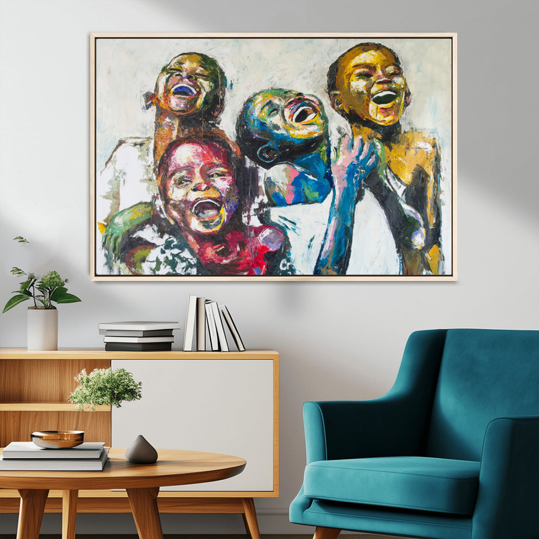 Shai Yossef Style Canvas Art - Joyful African Black Kids Painting Print with Vibrant Brushstrokes