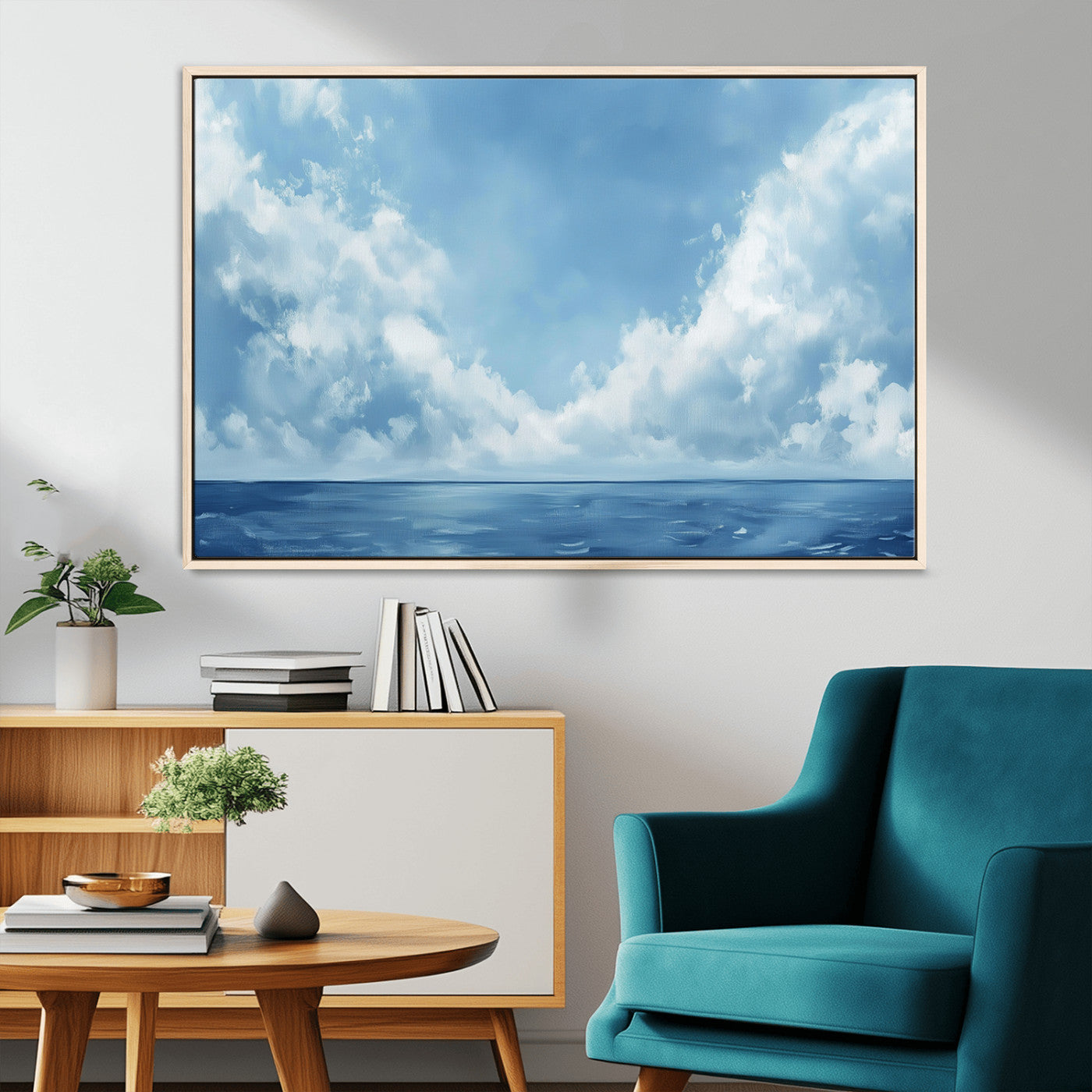 57554-MGV-CV-36X24-Abstract Ocean Print Artwork- Serene Blue Ocean Canvas Wall Art - Minimalist Ocean and Sky Canvas