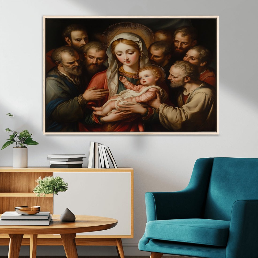 Religious Canvas Wall Art Print - Madonna and Child with Apostles - Christian Prayer Room Decor